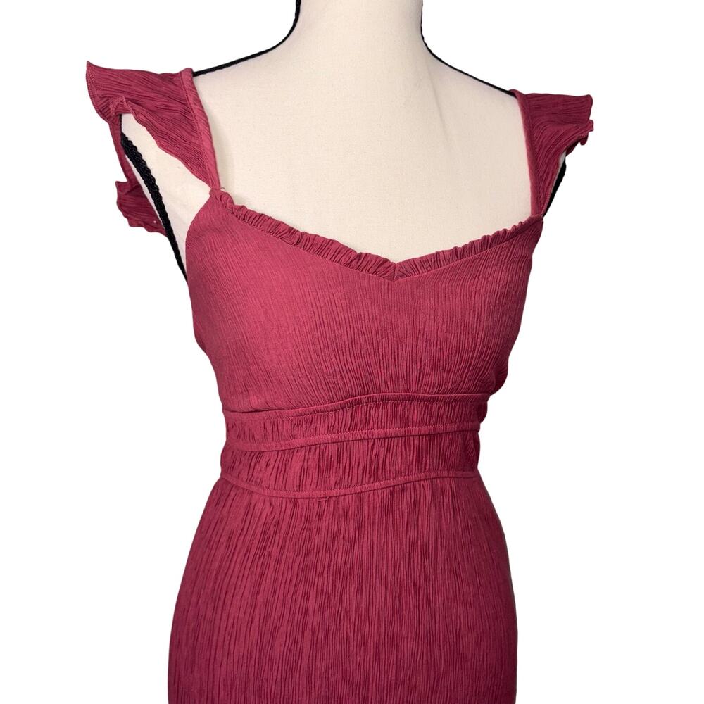 Max+Ash feminine cottagecore Pleated Tiered Midi Dress Rose Pink Flutter Sleeve - Picture 2 of 13